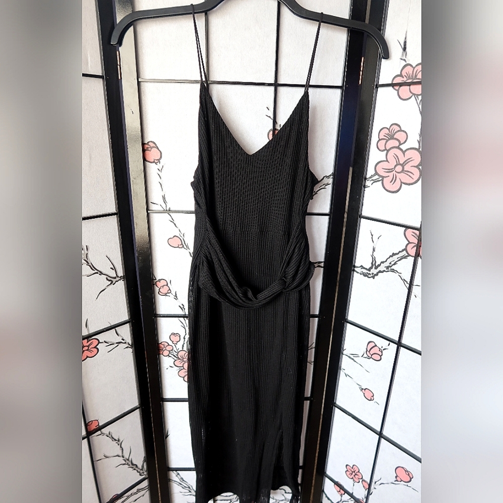 Express Black Ribbed Slip Dress Spaghetti Strap Backless Size Medium